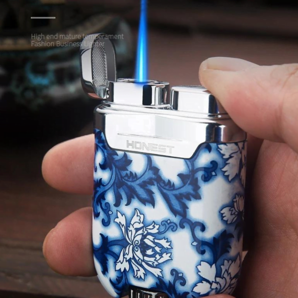 Honest Cigar Lighter Windproof Butane Cigar  Lighter Metal Blue Flame Refillable Adjustable - Image 3