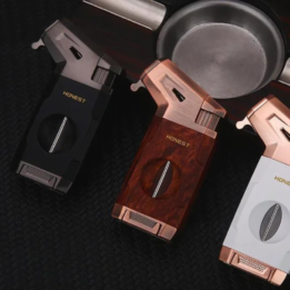 Honest Cigar Lighter with V Cut Cigar Lighter Metal Jet Flame 2 In 1 Windproof Black - Image 3