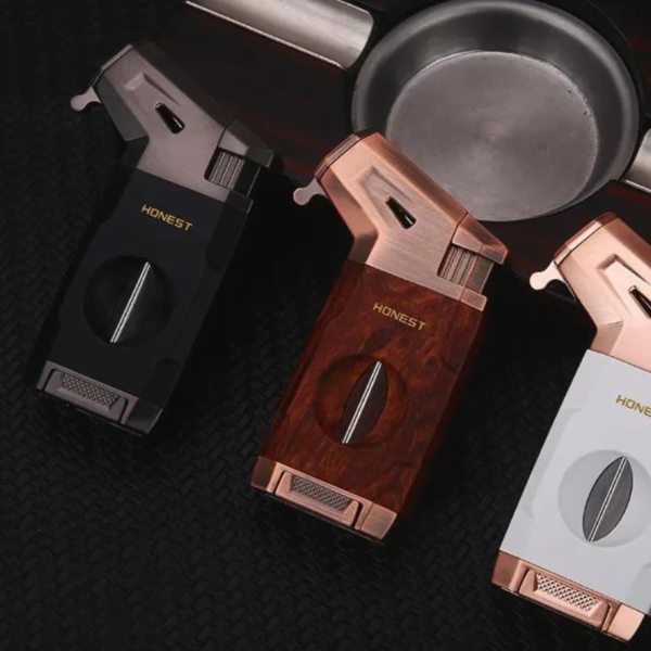 Honest Cigar Lighter with V Cut Cigar Lighter Metal Jet Flame 2 In 1  Windproof Wooden - Image 5