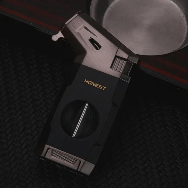 HONEST Cigar Lighter with V Cut Cigar Lighter Metal Jet Flame 2 In 1  Windproof Black - Image 2