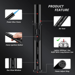 Honest Cigar Lighter Windproof Single Jet Flame Butane Refillable Torch Lighter Black - Image 3