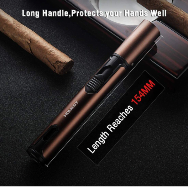 Honest Cigar Lighter Windproof Single Jet Flame Butane Refillable Torch Lighter Gold - Image 2