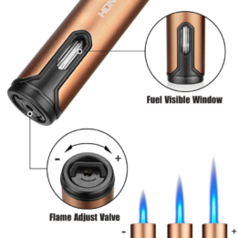 Honest Cigar Lighter Windproof Single Jet Flame Butane Refillable Torch Lighter Gold - Image 5
