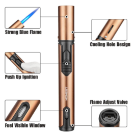 Honest Cigar Lighter Windproof Single Jet Flame Butane Refillable Torch Lighter Gold - Image 4