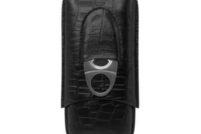 LEATHER CIGAR CASE WITH CIGAR CUTTER LEATHER CASE FOR 3 CIGARS PORTABLE TRAVE CASE HUMIDOR – BLACK