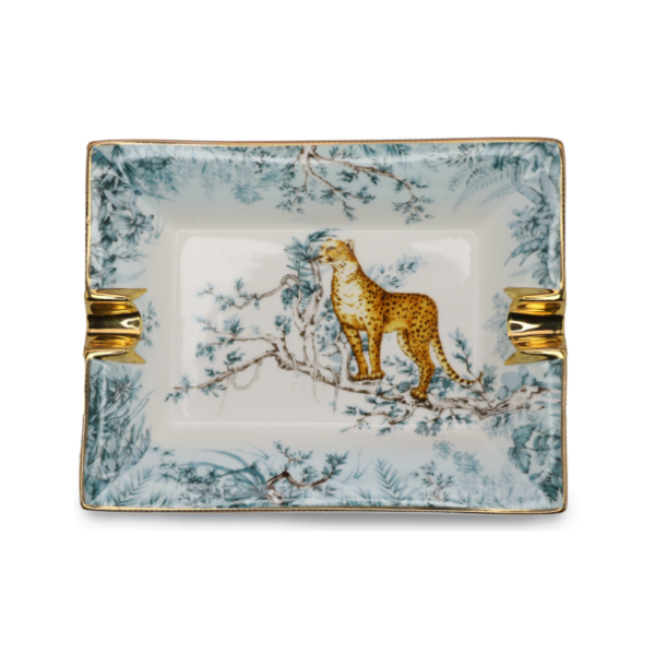 LUBINSKI Ceramic Cigar Ashtray for 2 Cigars Holder Lion Pattern Tray Design