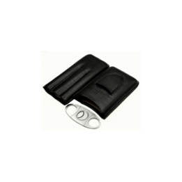 LEATHER CIGAR CASE WITH CIGAR CUTTER LEATHER CASE FOR 3 CIGARS PORTABLE TRAVE CASE HUMIDOR – BLACK - Image 5