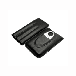 LEATHER CIGAR CASE WITH CIGAR CUTTER LEATHER CASE FOR 3 CIGARS PORTABLE TRAVE CASE HUMIDOR – BLACK - Image 2