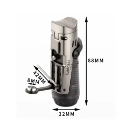 Lubinski Jet Flame Cigar Lighter With Punch Cigar Holder Metal Body Refillable Silver - Image 3