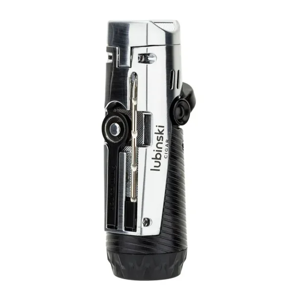 Lubinski Jet Flame Cigar Lighter With Punch Cigar Holder Metal Body Refillable Silver - Image 2