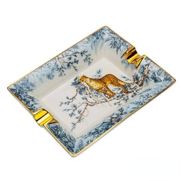 LUBINSKI Ceramic Cigar Ashtray for 2 Cigars Holder Lion Pattern Tray Design - Image 4