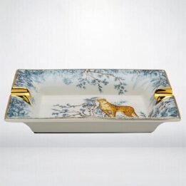 LUBINSKI Ceramic Cigar Ashtray for 2 Cigars Holder Lion Pattern Tray Design - Image 2