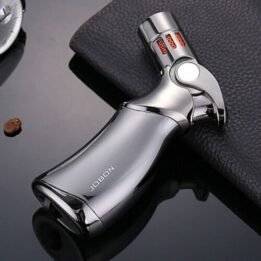 JOBON Refillable Butane Quad 4 Flame Cigar Lighter Adjustable Windproof Cigar Lighter Silver - Image 3