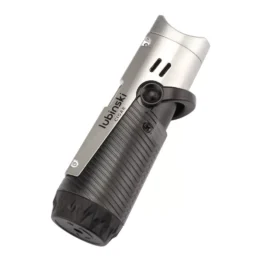 Lubinski Jet Flame Cigar Lighter With Punch Cigar Holder Metal Body Refillable Silver - Image 4