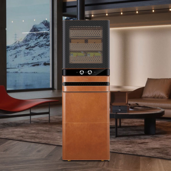 Afidano Electric Cigar Humidor Temperature and Humidity Control with Classic Leather and Spanish Cedar Drawers For 2200 Cigars L8