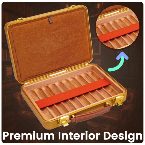 Lubinski Luxury Aluminium Alloy Cigar Humidor Portable Cigar Storage Box Cedar Wood Interior Holds 20 Cigars Gold - Image 4