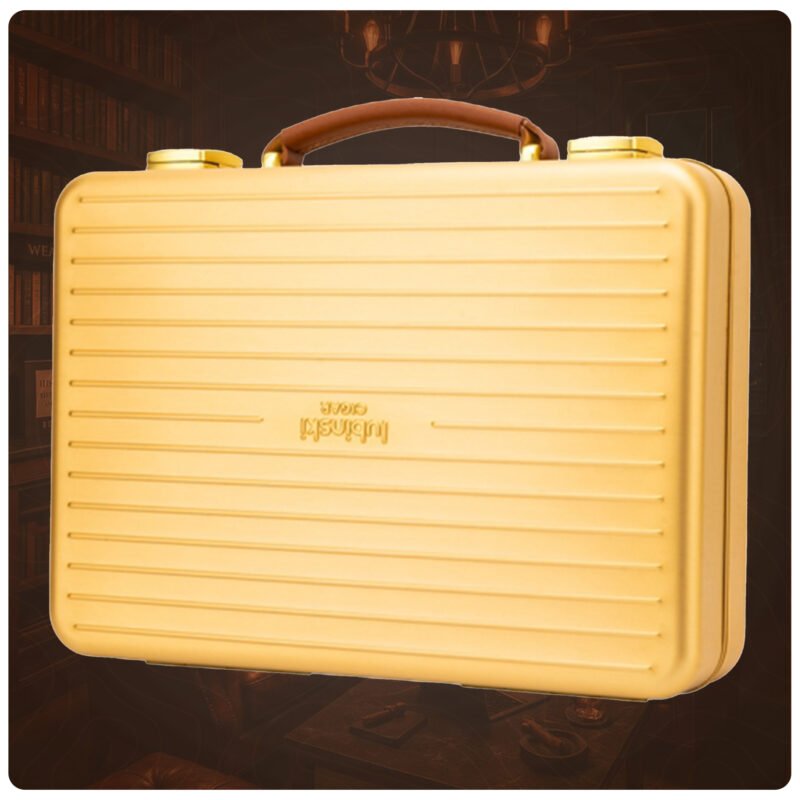 Lubinski Luxury Aluminium Alloy Cigar Humidor Portable Cigar Storage Box Cedar Wood Interior Holds 20 Cigars Gold