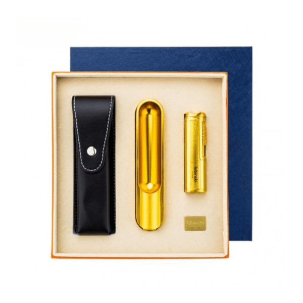Portable Cigar Set Box Single Straight Lighter Ashtray with Punch Drill Leather Case Perfect Gift Box - Image 1