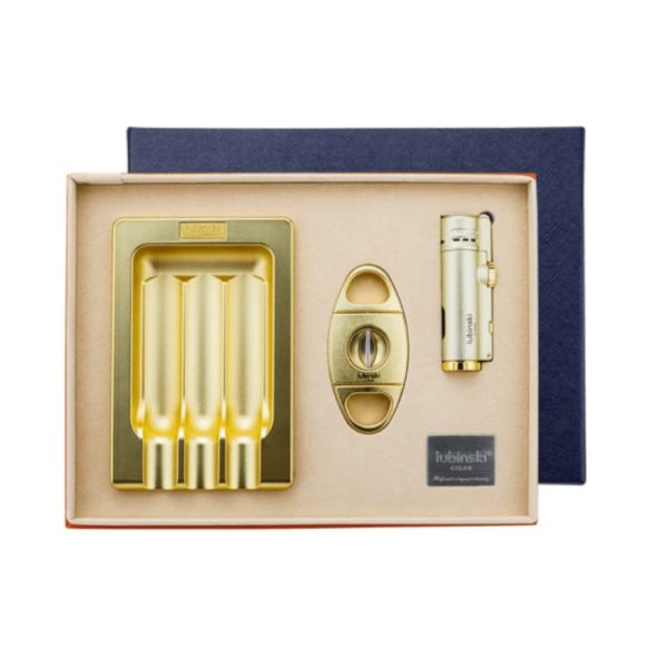 Luxury Cigar Ashtray Set Box Torch Lighter and Cigar Cutter Set V-cut Cigar Cutter, Matte Metal Ashtray