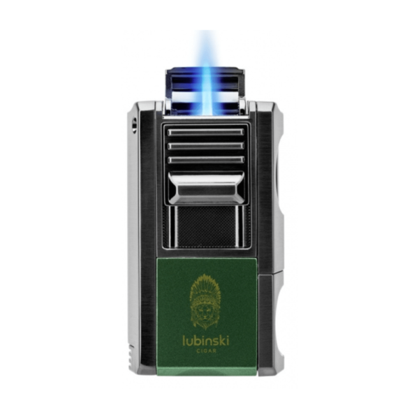 Metal 4 in 1 Cigar Lighter V-Shaped Cutter Cigar Holder Cigar Needle Cigar Punch Holder Butane Gas Refillable
