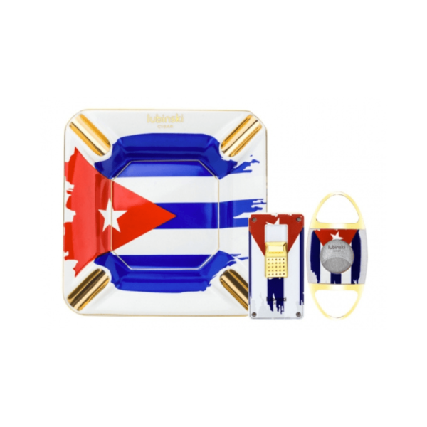 Luxury Portable Cigar Guillotine Cutter 2 Torch Flame Cigar Lighter Home Ceramic Ashtray Cuban Flag Cigar Set - Image 2