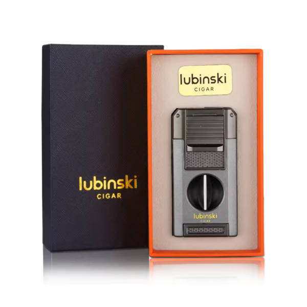 Portable Metal V Cutter And Cigar Lighter Butane Gas Jet Blue Flame Needles Punch Grey - Image 2