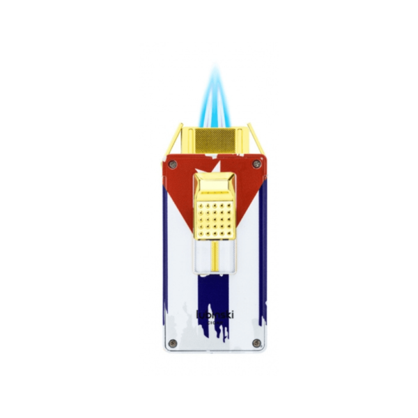 Luxury Portable Cigar Guillotine Cutter 2 Torch Flame Cigar Lighter Home Ceramic Ashtray Cuban Flag Cigar Set - Image 4