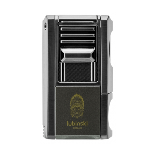 Metal 4 in 1 Cigar Lighter V-Shaped Cutter Cigar Holder Cigar Needle Cigar Punch Holder Butane Gas Refillable Grey