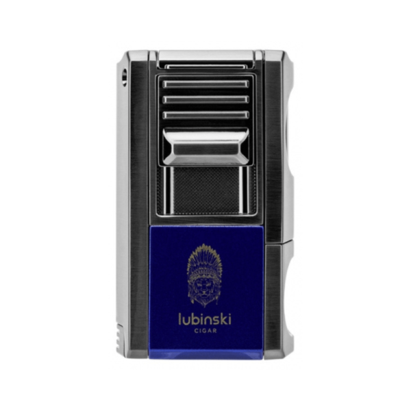 Metal 4 in 1 Cigar Lighter V-Shaped Cutter Cigar Holder Cigar Needle Cigar Punch Holder Butane Gas Refillable Blue