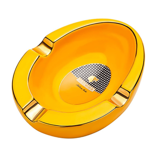 Luxury Cohiba Cigar Ashtray Ceramic Ashtray Gold Plating Slot Large Ashtray Yellow