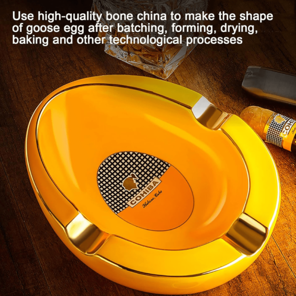 Luxury Cohiba Cigar Ashtray Ceramic Ashtray Gold Plating Slot Large Ashtray Yellow - Image 2