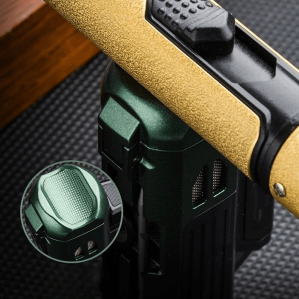 Metal Cigar Lighter Holder Strong Power Torch Cigar Lighter 2 In 1 Butane Gas Jet Blue Flame Green - Image 3