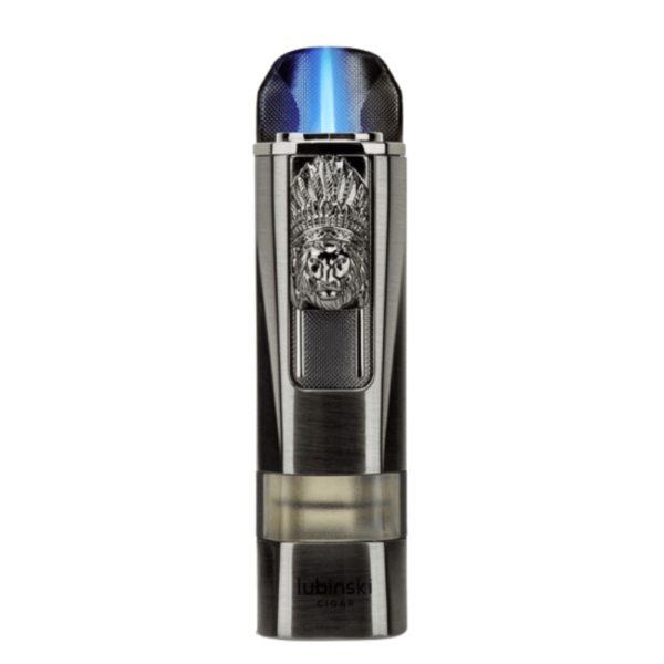 Cigar Lighter 1 Torch Butane Gas Blue Flame Jet Flame Lighters  2in1 With Puncher Gun Metal With Gift Box - Image 2