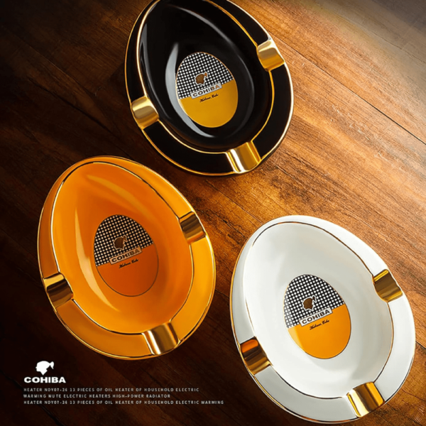 Luxury Cohiba Cigar Ashtray Ceramic Ashtray Gold Plating Slot Large Ashtray Yellow - Image 4