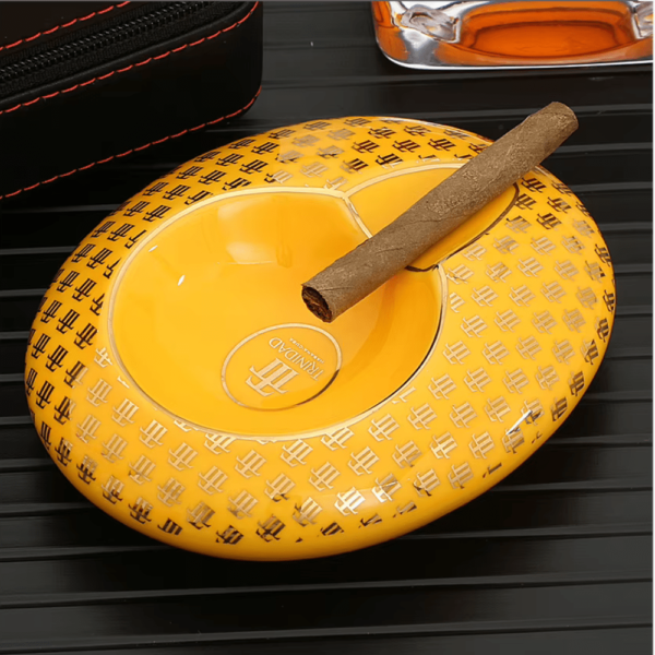 Round Pocket Cigar Ashtray Home Ceramic Mini 1 Tube Cigar Ashtrays Outdoor Travel Portable Ashtray Yellow - Image 3