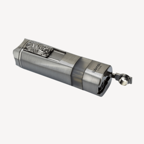 Cigar Lighter 1 Torch Butane Gas Blue Flame Jet Flame Lighters  2in1 With Puncher Gun Metal With Gift Box - Image 4