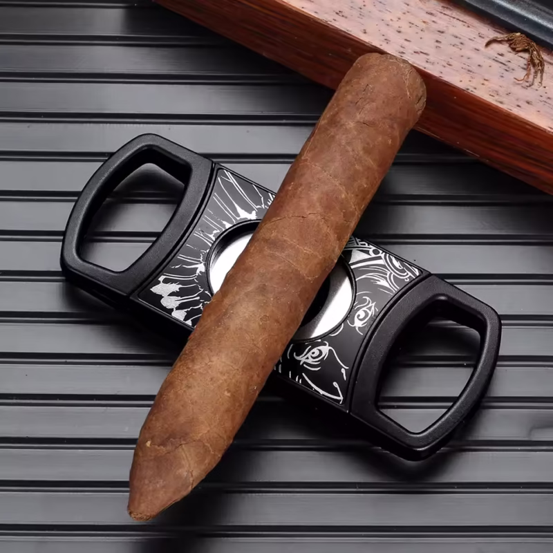 Stainless Steel Pocket Cigar Cutter V- cut cigar Double Blades With Cigar Stand Gift Box