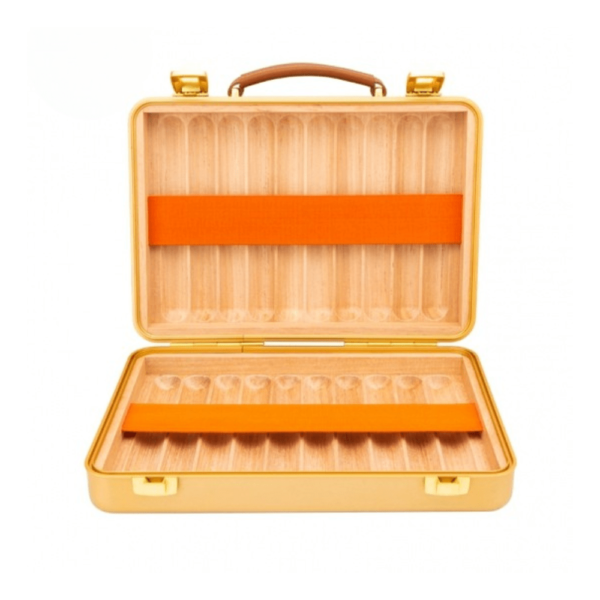 Luxury Aluminium Alloy Cigar Humidor Portable Cigar Storage Box Cedar Wood Interior Holds 20 Cigars Gold - Image 3