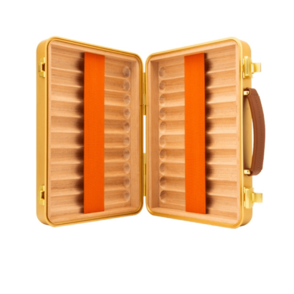 Luxury Aluminium Alloy Cigar Humidor Portable Cigar Storage Box Cedar Wood Interior Holds 20 Cigars Gold - Image 2