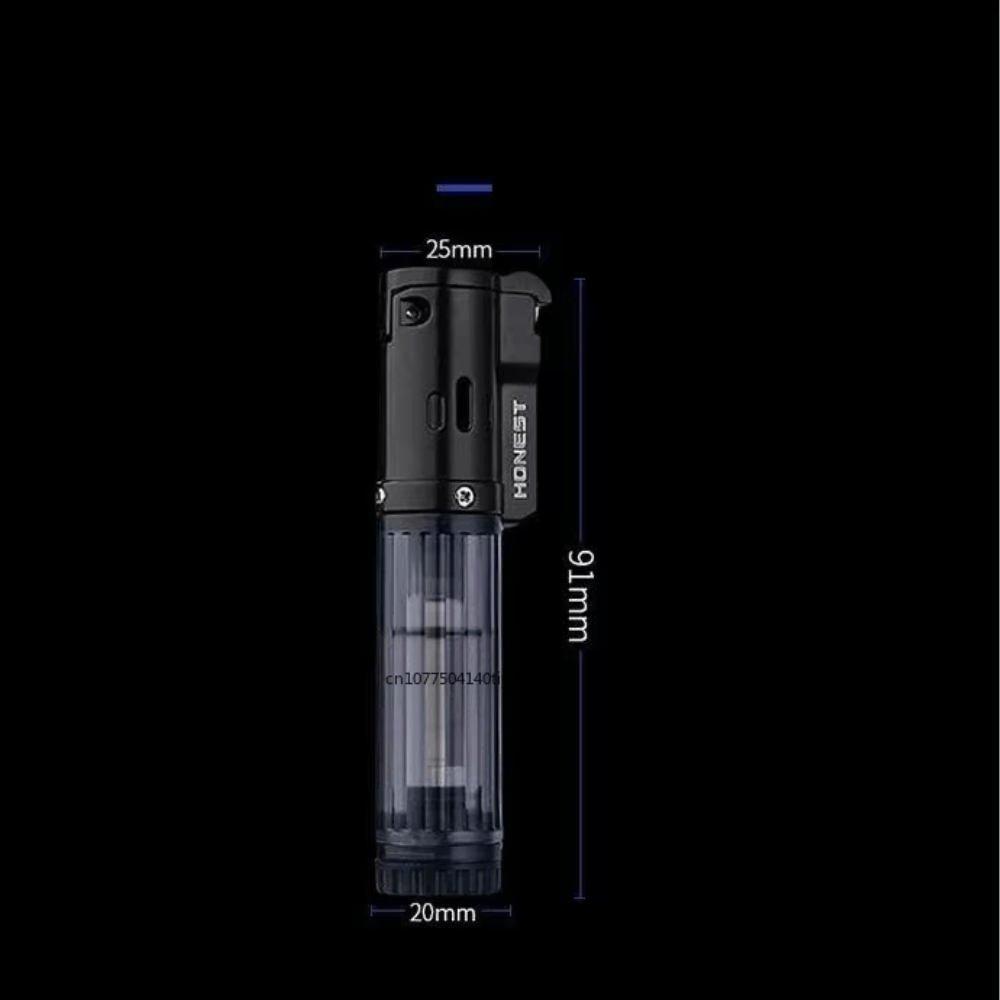 Honest Cigar Lighter Windproof Torch Lighter Single Jet Flame Fuel Refillable Tank Visible -Black