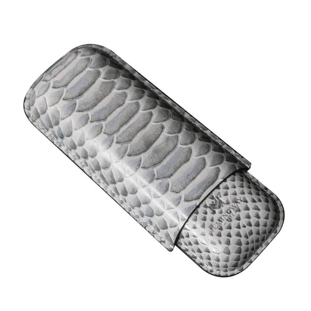 Hemingway Premium leather Cigar Case 2 Cigars Holder Snake Print Cigar Case Grey