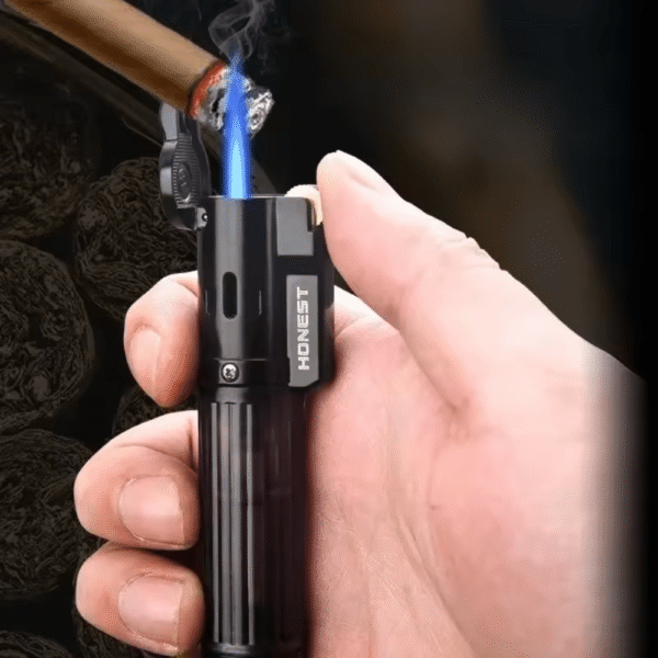 Honest Cigar Lighter Windproof Torch Lighter Single Jet Flame Fuel Refillable Tank Visible -Black - Image 2