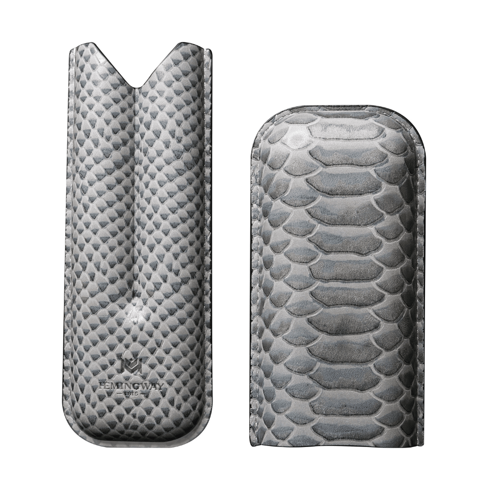 Hemingway Premium leather Cigar Case 2 Cigars Holder Snake Print Cigar Case Grey