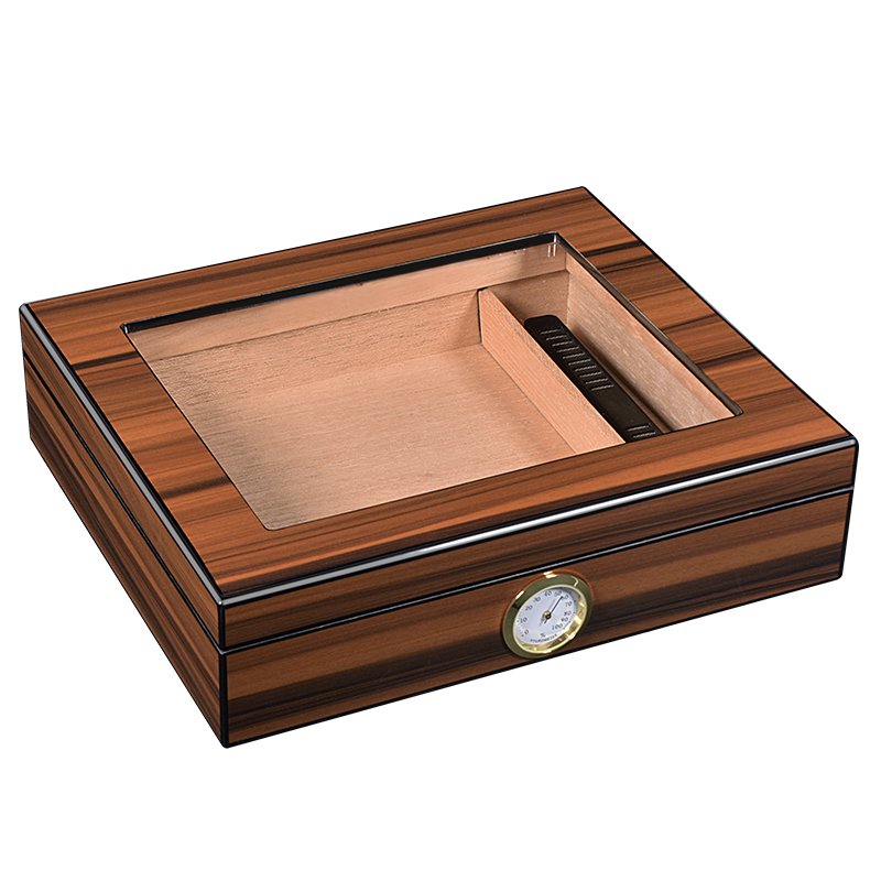 CIGARLOONG Retro Glass Top Humidor: Elegant Desktop Cigar Box with Humidifier & Hygrometer
