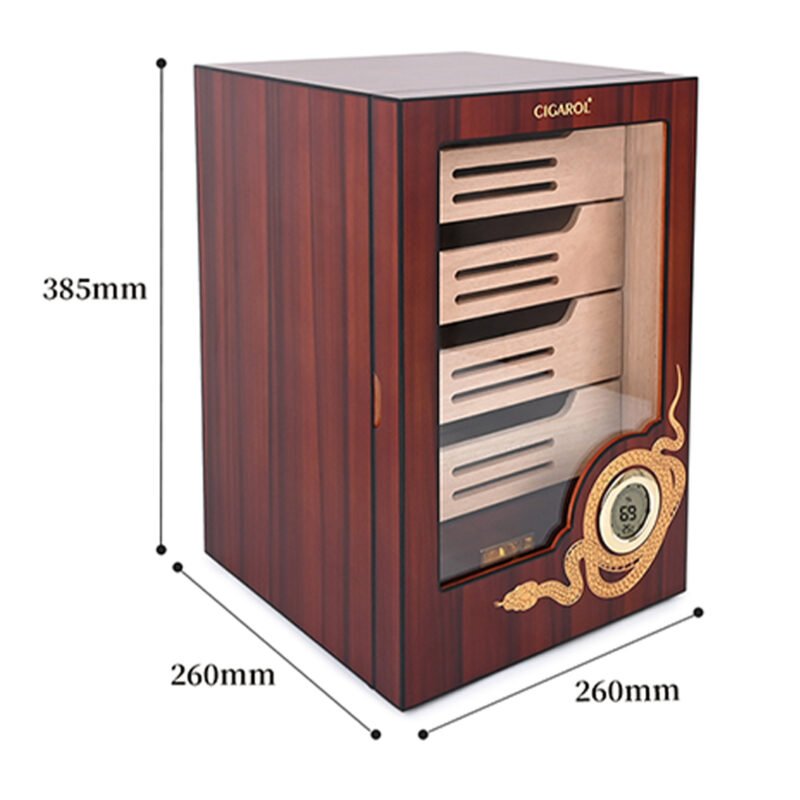 CIGAROL Electric Cigar Humidor Cabinet | Ornate Dragon Design with Spanish Cedar Drawers