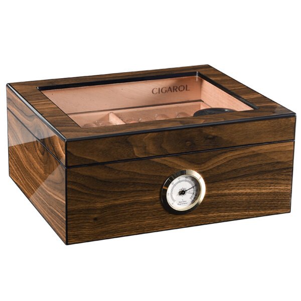 CIGAROL desktop Glass Top Cigar Humidor | Classic Wood Design with Analog Hygrometer - Image 7
