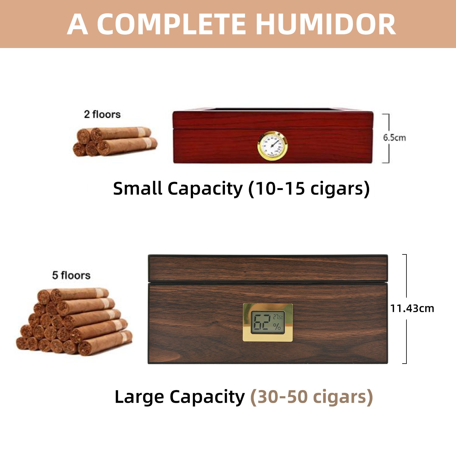 CIGAROL Glass Top Cigar Humidor | Digital Hygrometer & Spanish Cedar Tray - Image 4