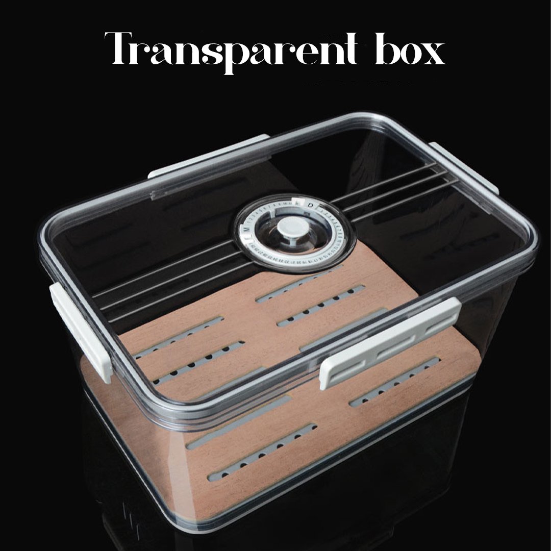 Transparent Acrylic Cigar Humidor | Airtight Travel Box with Cedar Tray & Hygrometer (Medium) - Image 6