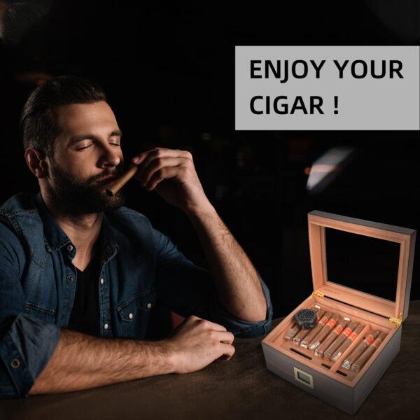 CIGAROL Glass Top Cigar Humidor | Digital Hygrometer & Spanish Cedar Tray - Image 3