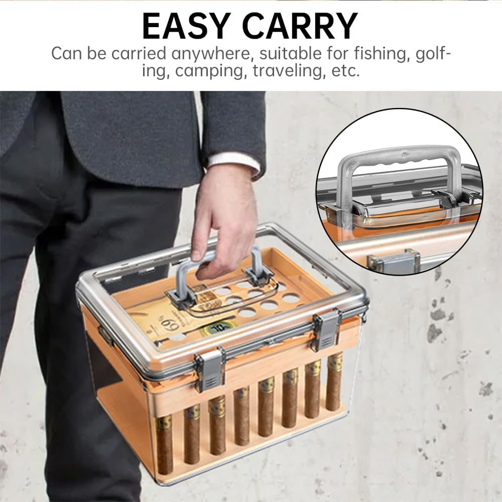 CIGARLOONG Acrylic Cigar Humidor: Transparent Box with Hygrometer & Cedar Tray - Image 2